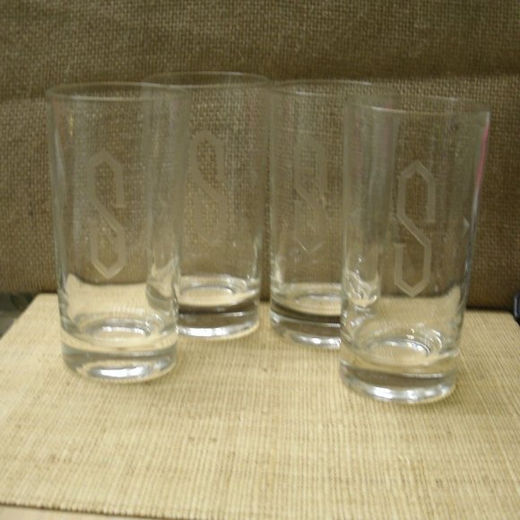 Vintage S initial Etched Glass Set of 4 - Picture 5 of 16